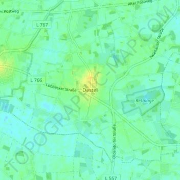 Topografische kaart Destel, hoogte, reliëf
