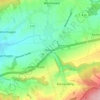 Topografische kaart Rehren, hoogte, reliëf