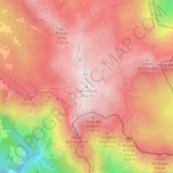 Topografische kaart Cima Palon, hoogte, reliëf