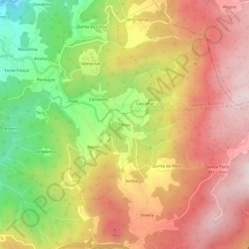 Topografische kaart Póvoa, hoogte, reliëf