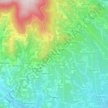 Topografische kaart Les Monterniers, hoogte, reliëf