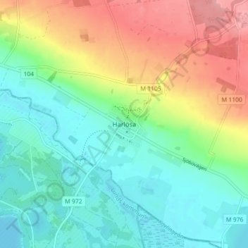 Topografische kaart Harlösa, hoogte, reliëf