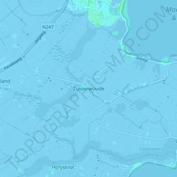 Topografische kaart Zuiderwoude, hoogte, reliëf