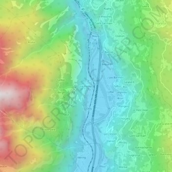 Topografische kaart Le Fiusey, hoogte, reliëf