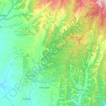 Topografische kaart Мелник, hoogte, reliëf