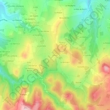 Topografische kaart Grenier, hoogte, reliëf