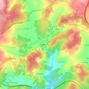 Topografische kaart Mosteirinho, hoogte, reliëf