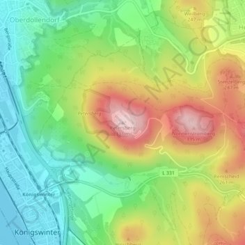 Topografische kaart Petersberg, hoogte, reliëf