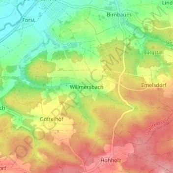 Topografische kaart Willmersbach, hoogte, reliëf