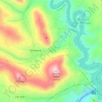 Topografische kaart Pego da Rainha, hoogte, reliëf