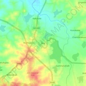 Topografische kaart Sira, hoogte, reliëf