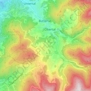 Topografische kaart Schönbüch, hoogte, reliëf
