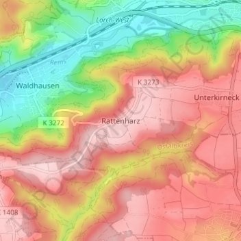Topografische kaart Rattenharz, hoogte, reliëf