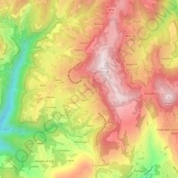Topografische kaart Cerna, hoogte, reliëf