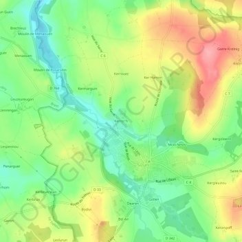 Topografische kaart Kerroc'h, hoogte, reliëf