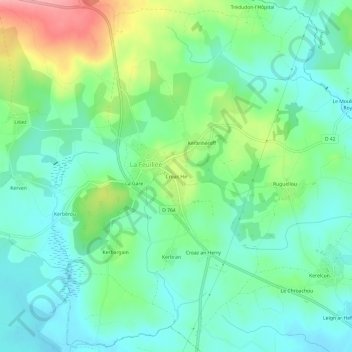 Topografische kaart Croas Hir, hoogte, reliëf