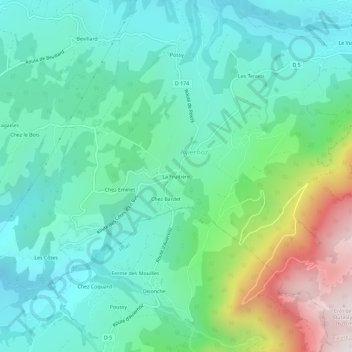 Topografische kaart La Fruitière, hoogte, reliëf