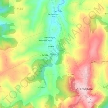 Topografische kaart Milladoiro, hoogte, reliëf