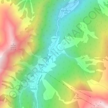Topografische kaart Ghigo di Prali, hoogte, reliëf