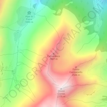 Topografische kaart Camanasco, hoogte, reliëf