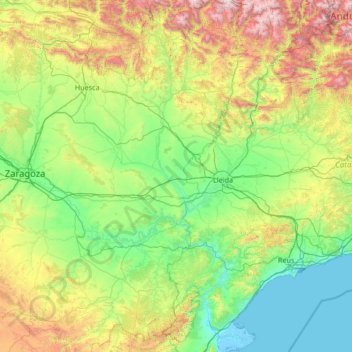 Topografische kaart Franja de Ponent, hoogte, reliëf