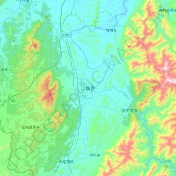 Topografische kaart 江华县, hoogte, reliëf