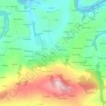 Topografische kaart Kerilliz, hoogte, reliëf