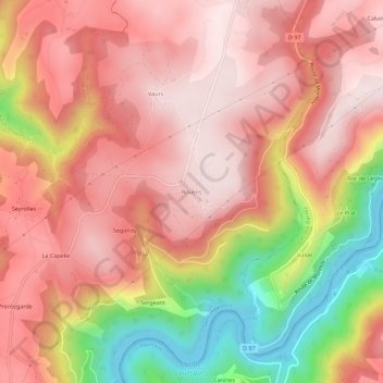 Topografische kaart Rouens, hoogte, reliëf