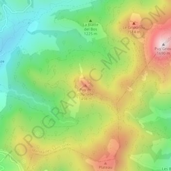 Topografische kaart Puy de l'Usclade, hoogte, reliëf