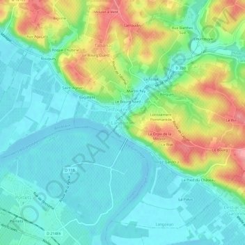 Topografische kaart Langoiran, hoogte, reliëf