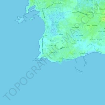 Topografische kaart Kerfezec, hoogte, reliëf