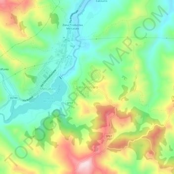 Topografische kaart Sassocorvaro, hoogte, reliëf