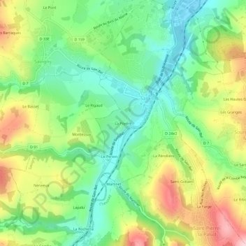 Topografische kaart La Poyère, hoogte, reliëf