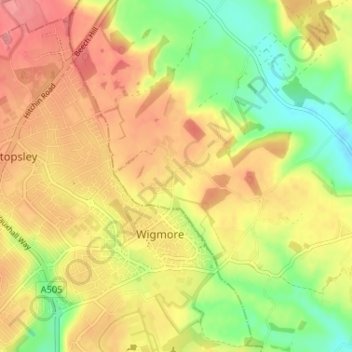 Topografische kaart Cockernhoe, hoogte, reliëf