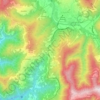 Topografische kaart Crocetta d'Orero, hoogte, reliëf
