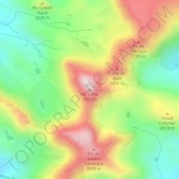 Topografische kaart Pic Carlit, hoogte, reliëf