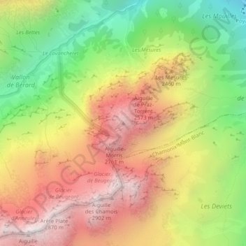 Topografische kaart Aiguille de Mesure, hoogte, reliëf