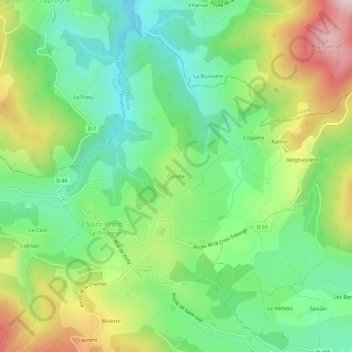 Topografische kaart Combe, hoogte, reliëf