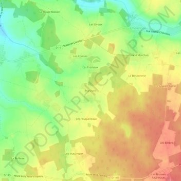 Topografische kaart Malvrain, hoogte, reliëf