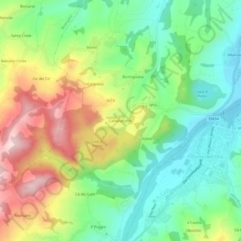 Topografische kaart Castelvecchio, hoogte, reliëf