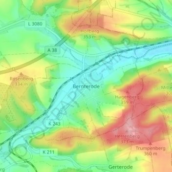 Topografische kaart Bernterode, hoogte, reliëf