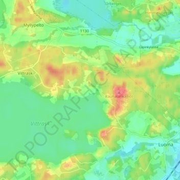 Topografische kaart Rauhala, hoogte, reliëf