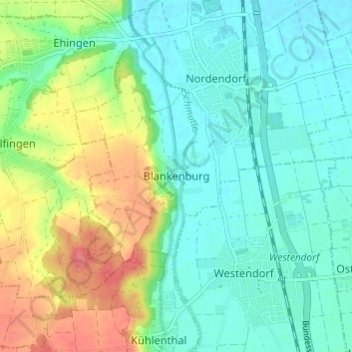 Topografische kaart Blankenburg, hoogte, reliëf