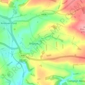 Topografische kaart Shipton Oliffe, hoogte, reliëf