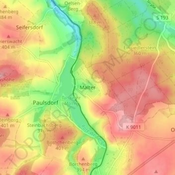 Topografische kaart Malter, hoogte, reliëf