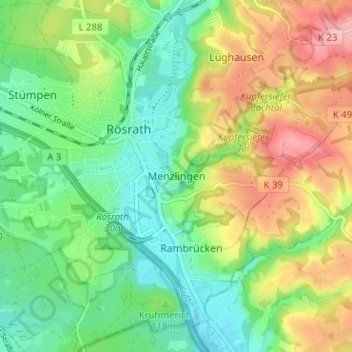 Topografische kaart Menzlingen, hoogte, reliëf