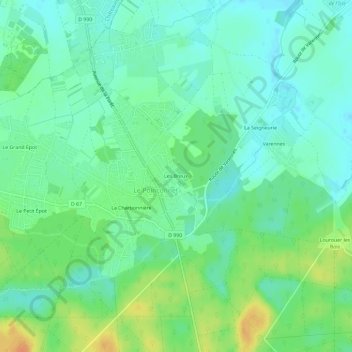 Topografische kaart Les Breux, hoogte, reliëf