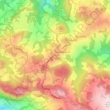 Topografische kaart Zocchetta, hoogte, reliëf