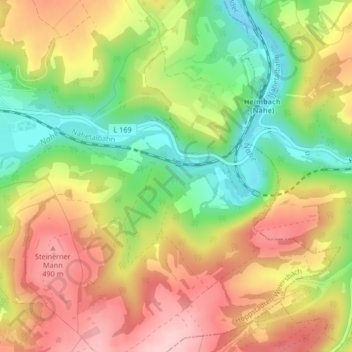 Topografische kaart Nahetal, hoogte, reliëf