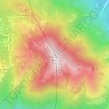 Topografische kaart Monte la Pelosa, hoogte, reliëf